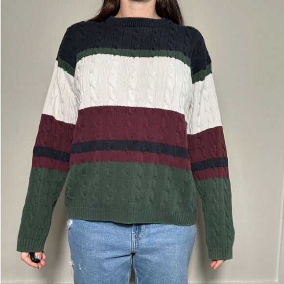 Sweaters - Vintage Chunky Trader Bay 100% Cotton Striped Crewneck Size Large